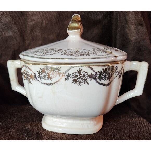 Vintage Gold and White Sugar and Creamer Set - Picture 8 of 15